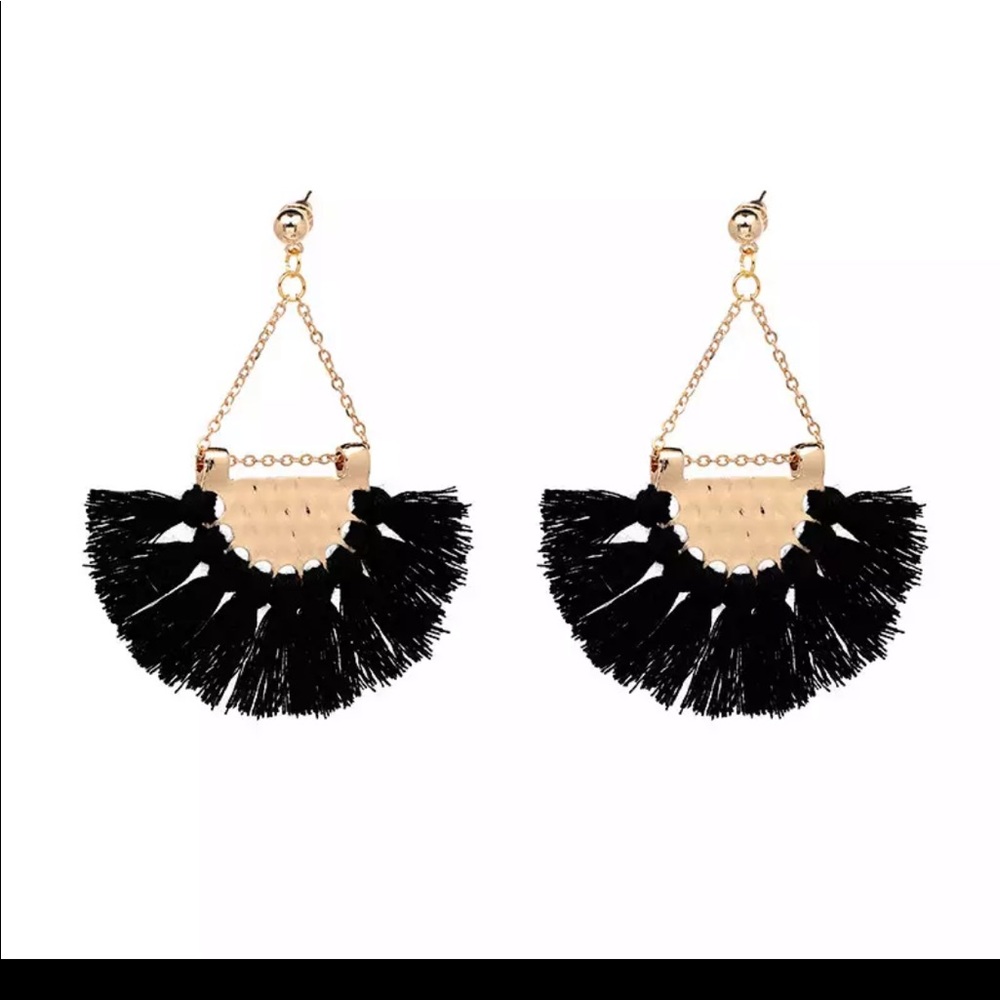 • Audrey • Red or Black Fringe Statement Earrings - Picture 3 of 4